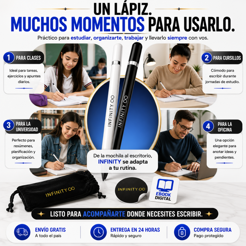 Lápiz Infinity® Sin Sacapuntas – Escritura Continua, Reutilizable y Portátil