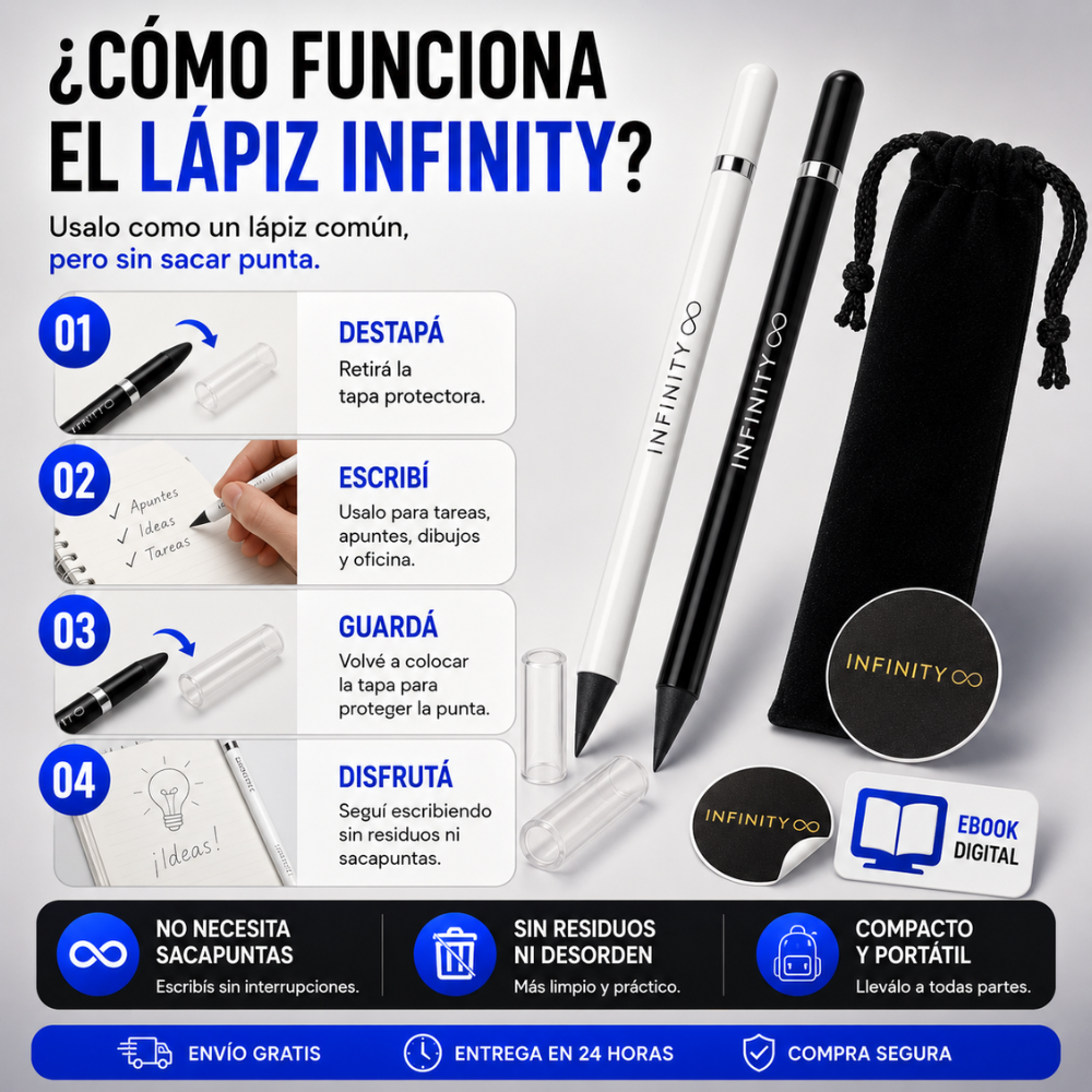 Lápiz Infinity® Sin Sacapuntas – Escritura Continua, Reutilizable y Portátil