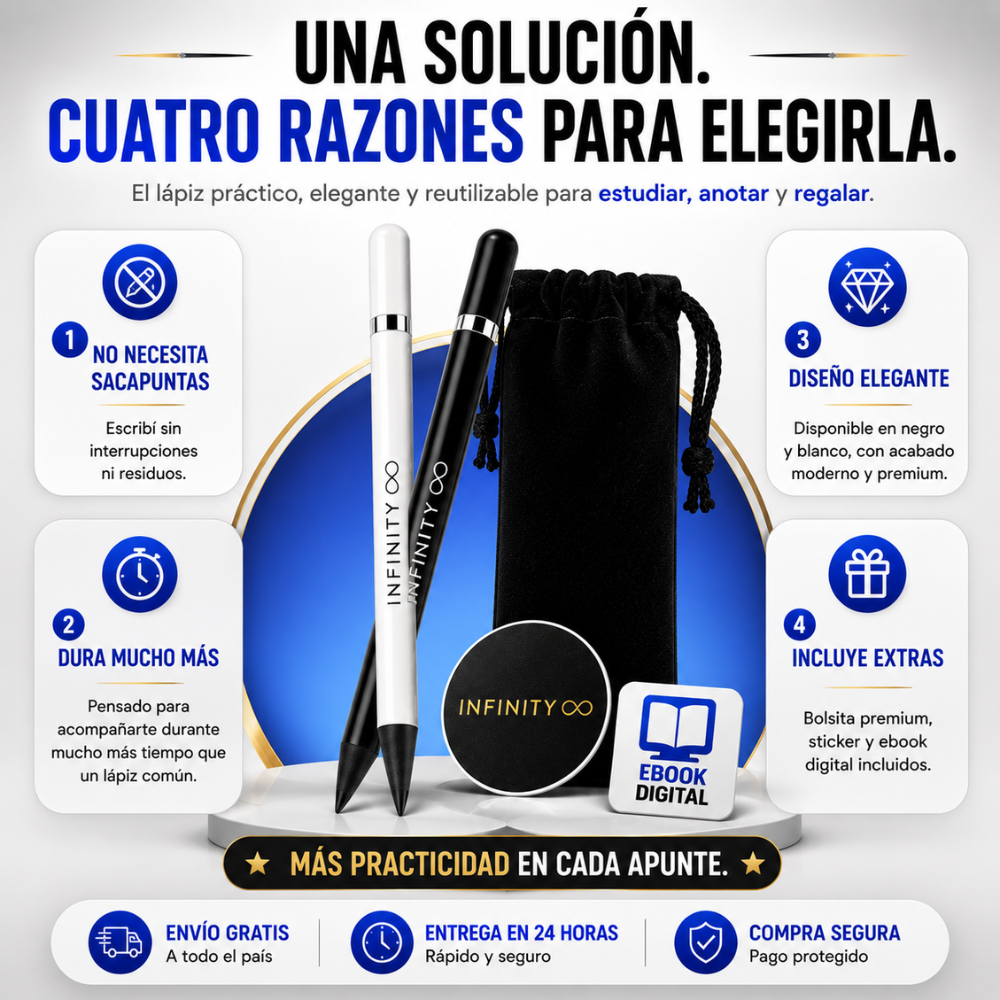 Lápiz Infinity® Sin Sacapuntas – Escritura Continua, Reutilizable y Portátil