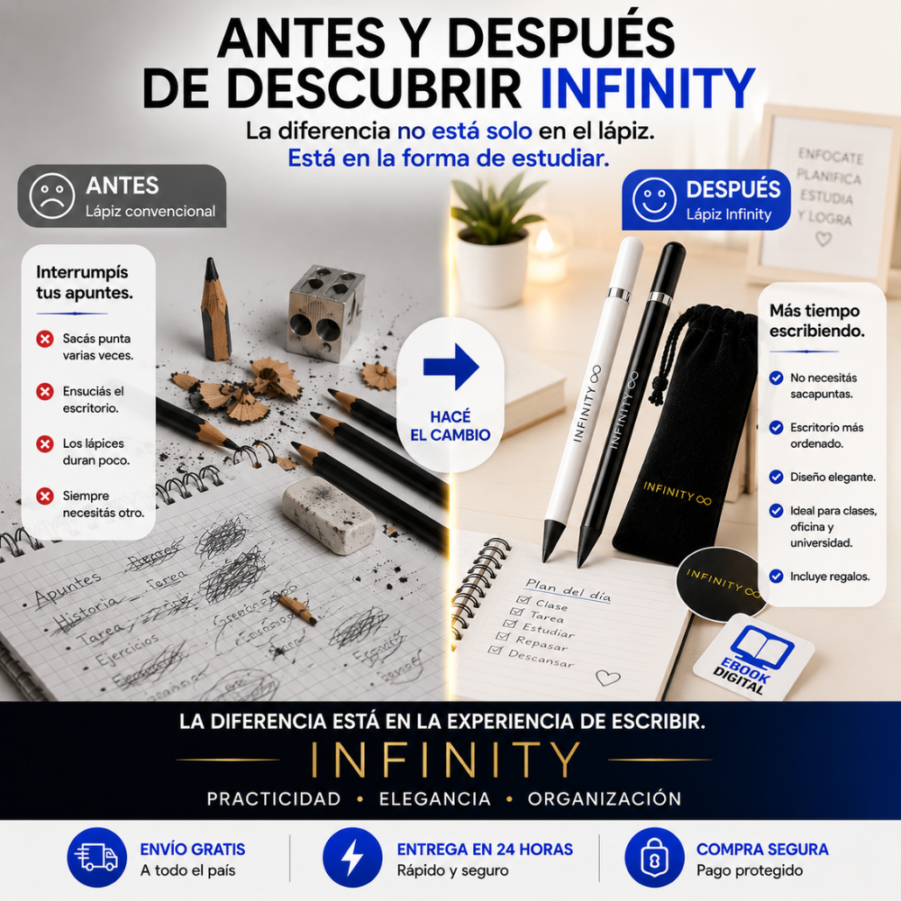 Lápiz Infinity® Sin Sacapuntas – Escritura Continua, Reutilizable y Portátil